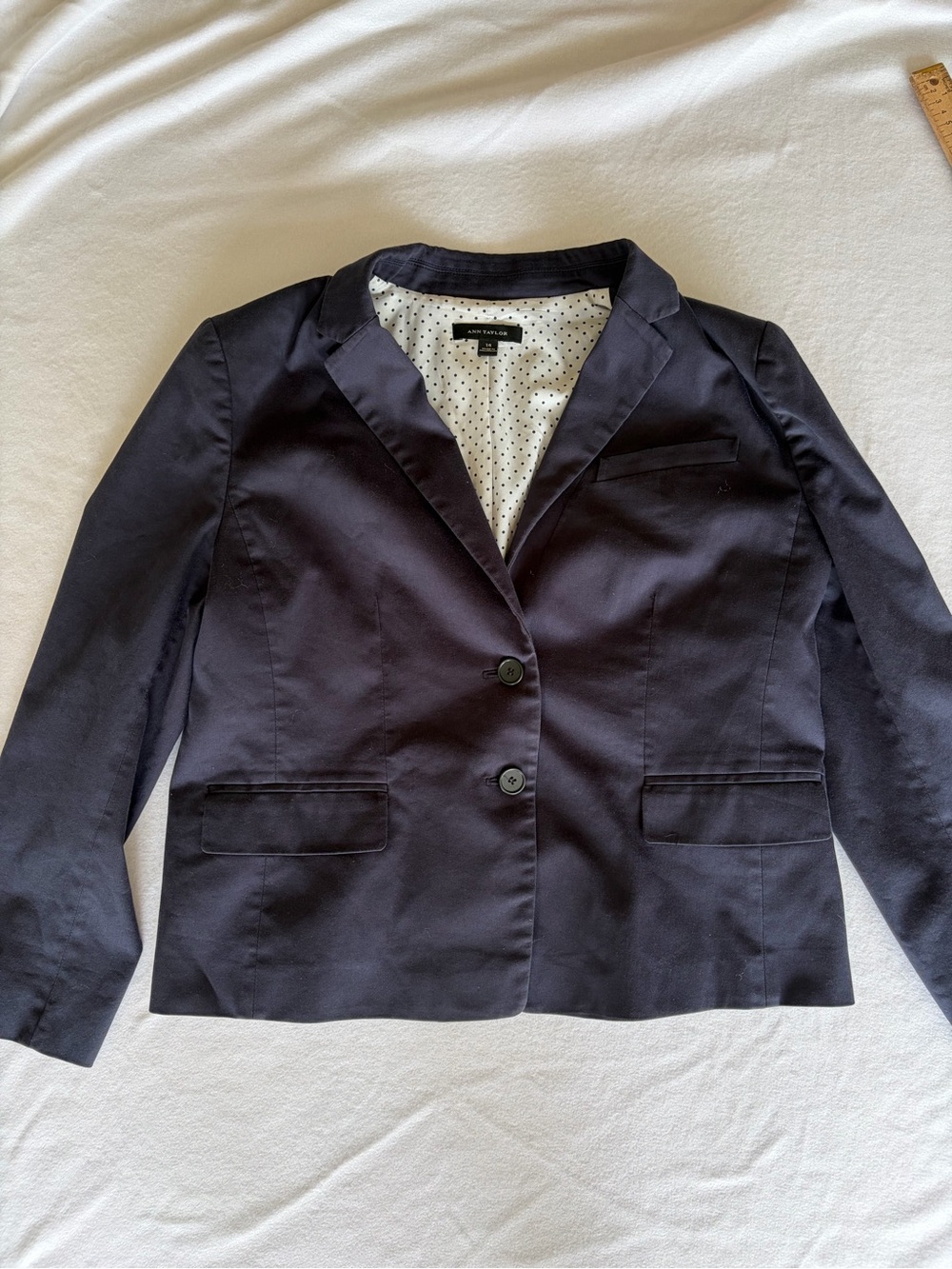 Academia Preppy Ann Taylor Navy Single-Breasted Blazer, Size 14